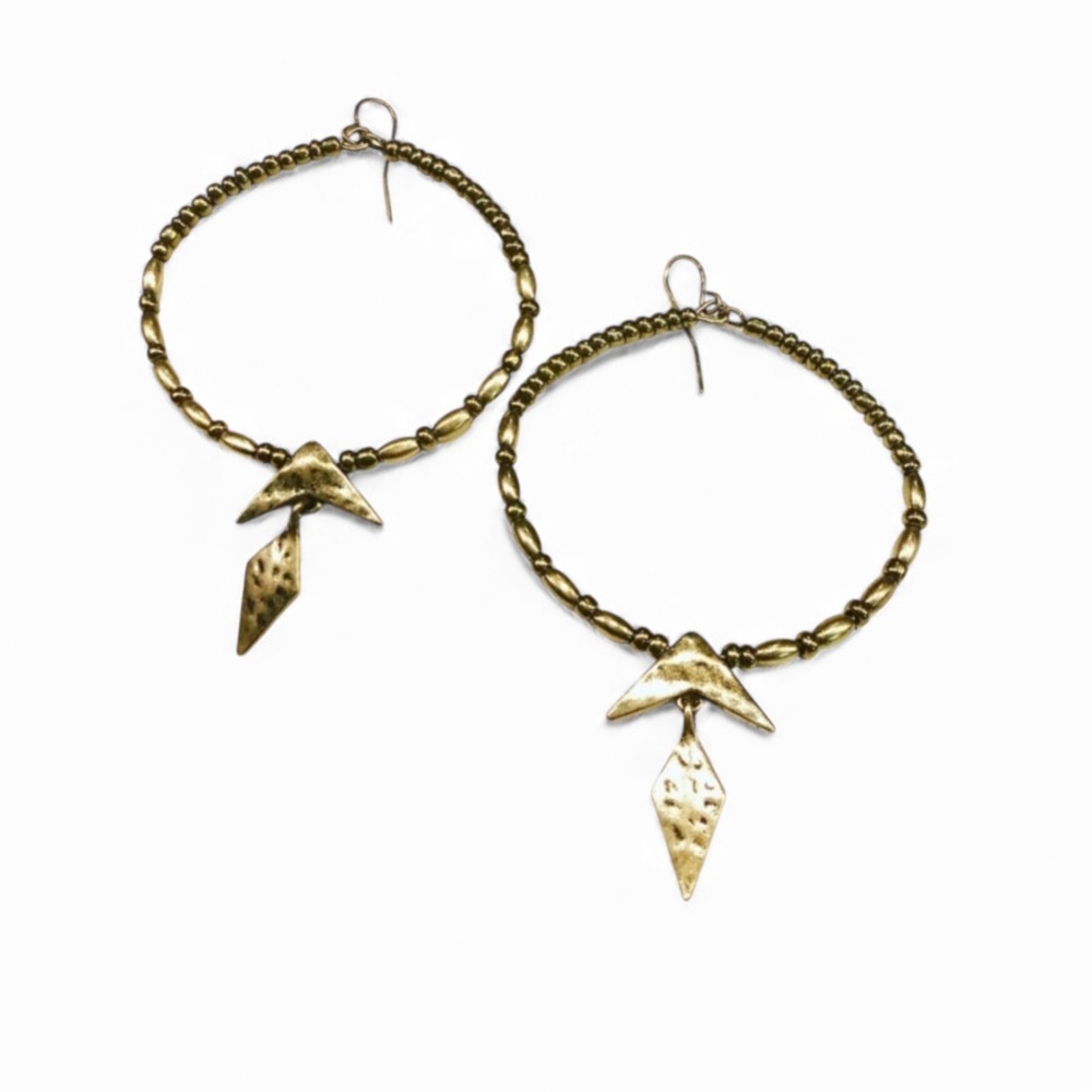 Dangling Beaded Gold Hoops